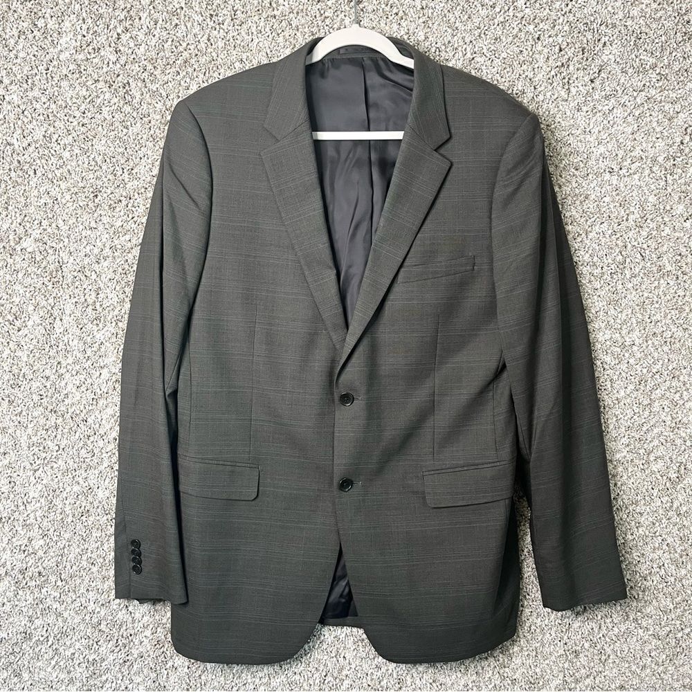 Theory Blazer Men’s 42L Grey with Fain Plaid Design Wool Blend Suit Jacket